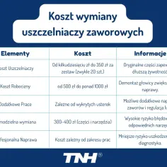 Tabela kosztów wymiany uszczelniaczy zaworowych. Objawy awarii mogą być różne, ale naprawa jest kluczowa.