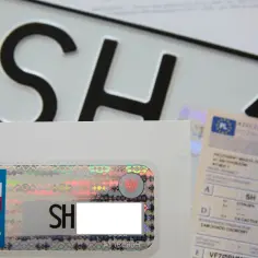 Nowe rejestracje: polskie tablice z literami "SH", naklejka z flagą i orłem, oraz pozwolenie czasowe na samochód.