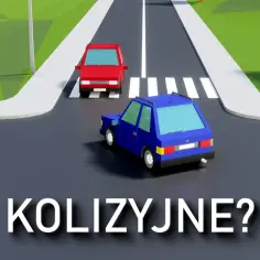 Dwa samochody na skrzyżowaniu, sygnalizacja świetlna z zieloną strzałką w lewo. Czy to światła bezkolizyjne?