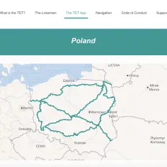 Mapa Polski z zaznaczonymi trasami Trans Euro Trail (TET).
