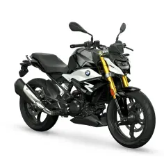 Stylowy motocykl BMW 310 w czarno-białej kolorystyce z akcentami złota. Idealny do miejskich podróży.