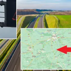 Kamera monitorująca s7 odcinkowy pomiar prędkości na tle autostrady i mapy Polski.